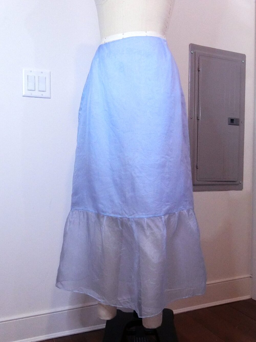 Vintage Baby Blue 100% Silk Maxi Skirt Sheer Ruffle Hem Fairy Y2K